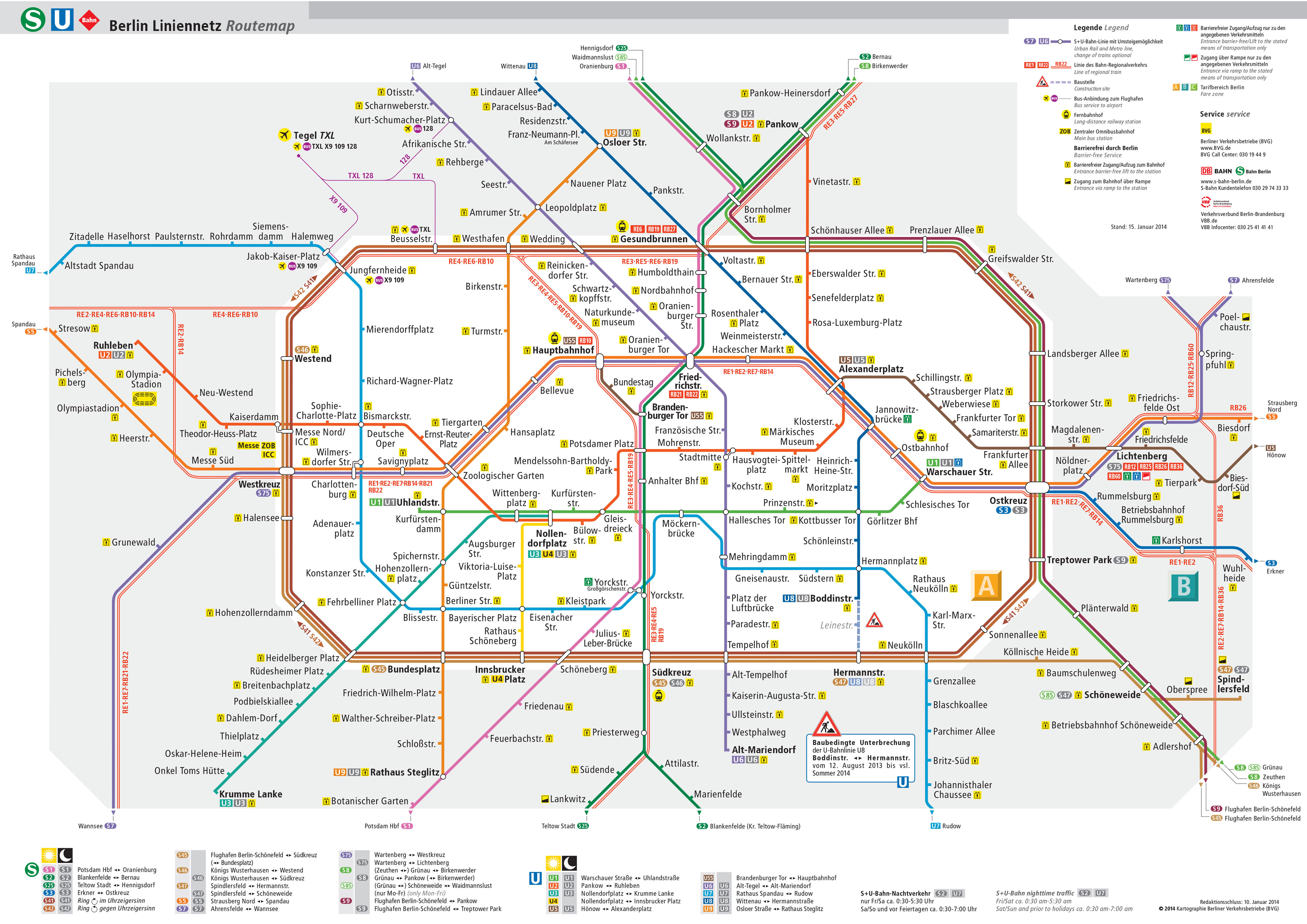 Mappa e cartina della metropolitana (u bahn) di Berlino